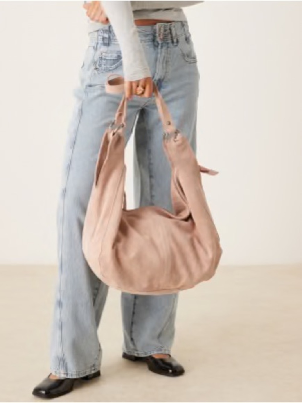 Free People Roma nude Blush Pink Suede tote Shoulder slouch Bag in candies - Picture 6 of 6